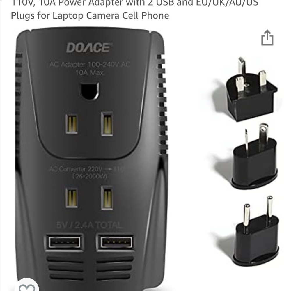 DOACE 2000W Voltage Converter Travel Adapter Dual USB Ports